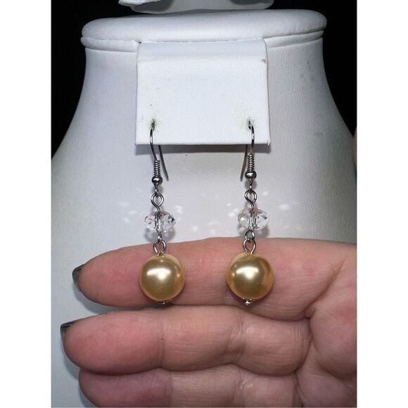 Silver Tone and Faux Pearl and crystal Earrings - Picture 1 of 6